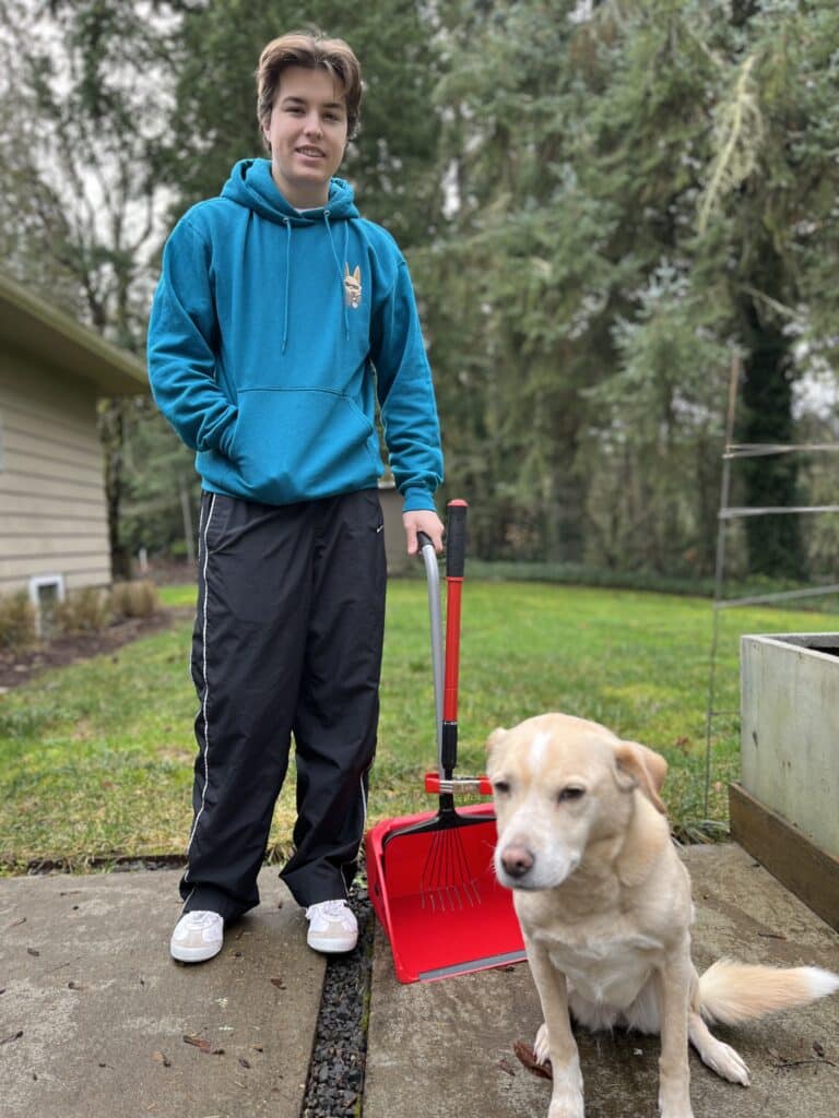 pooper scooper tech with dog